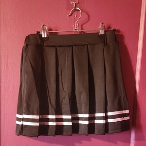 Black Pleated Skirt with White Stripes